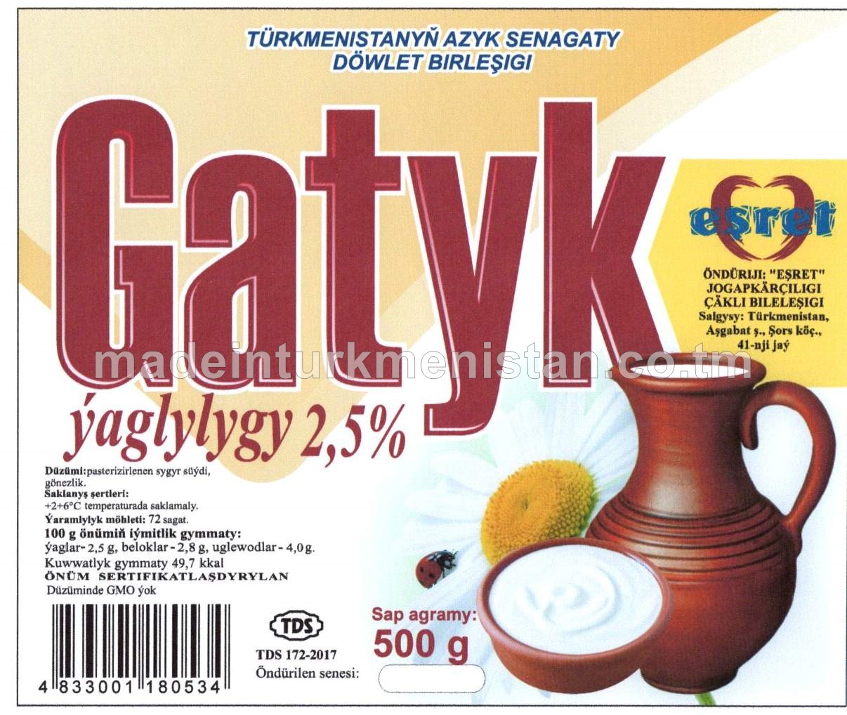 Gatyk, ýaglylygy 2,5%