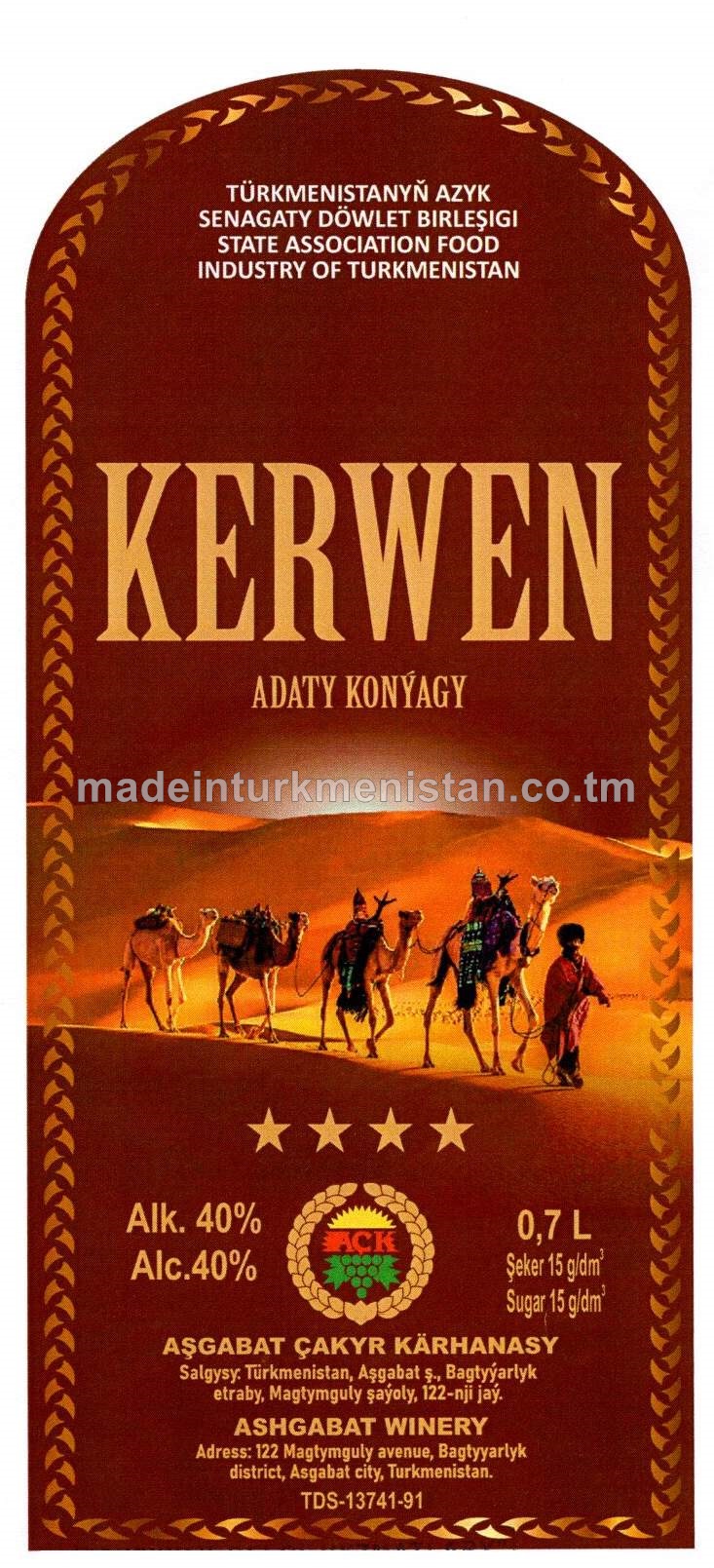 "Kerwen" adaty konýagy. Alk: 40%