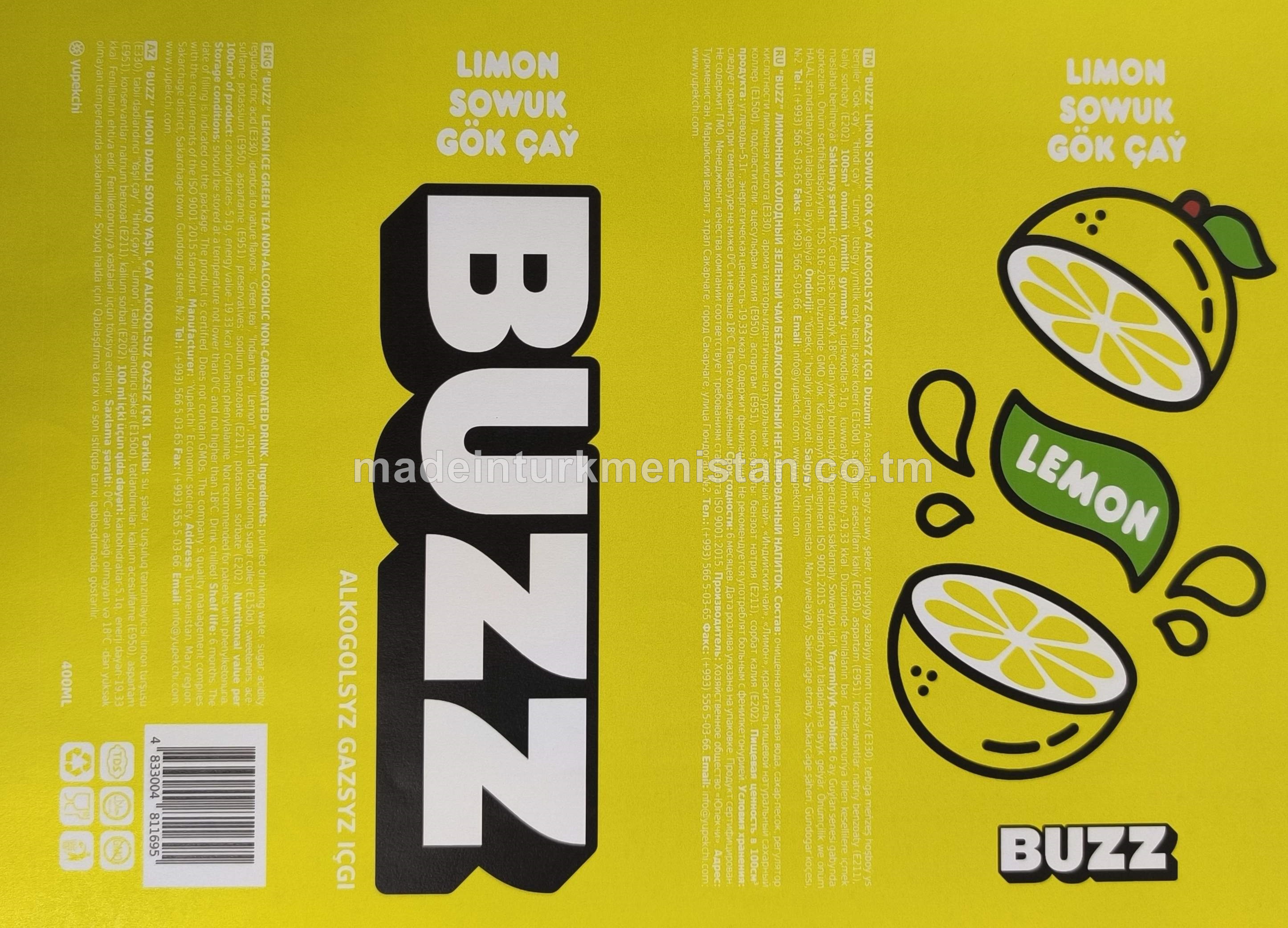 "BUZZ" Limon sowuk gök çaý alkogolsyz gazsyz içgi