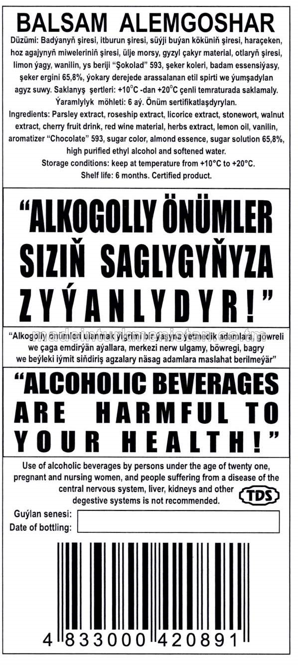 "Älemgoşar" balzamy. Alk: 40%