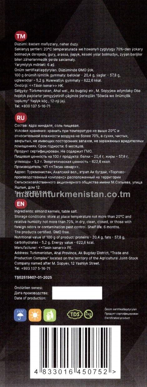 Badam maňzy. Duzlanan