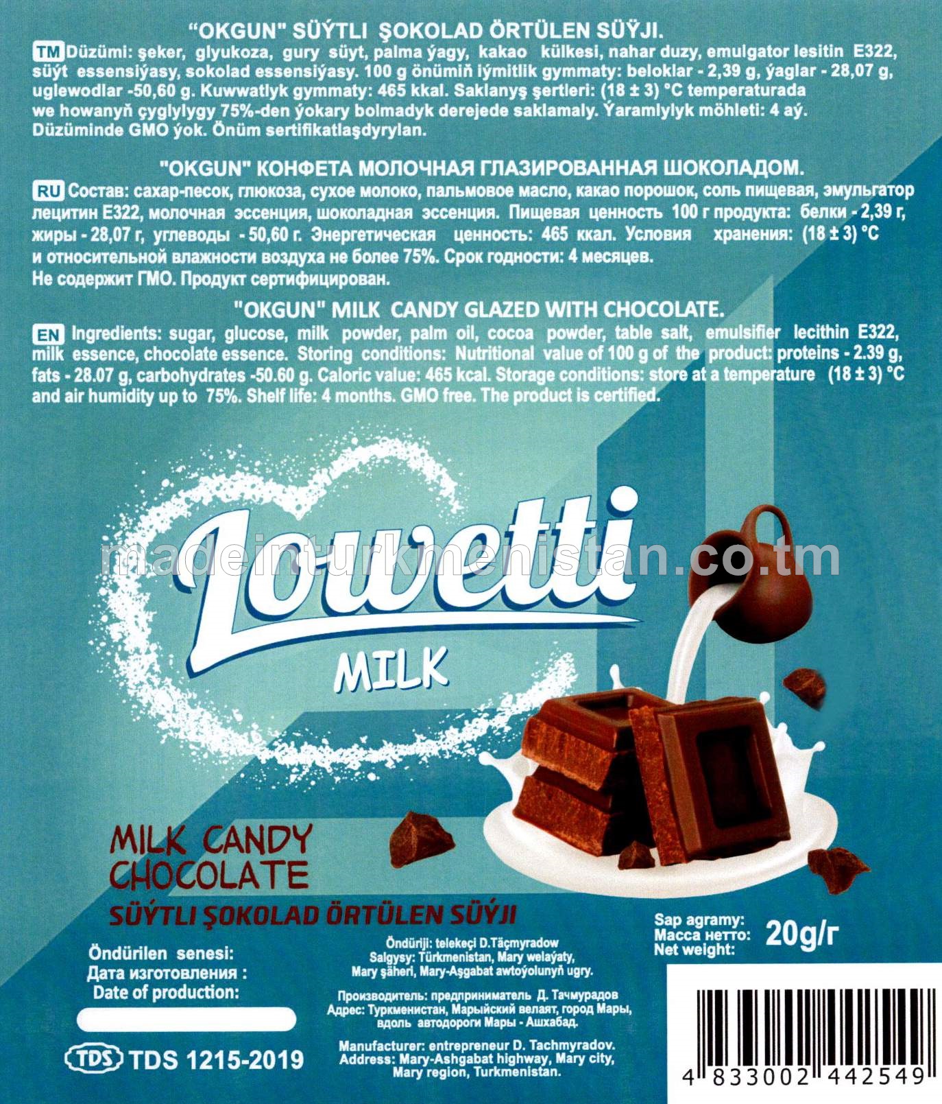 Lowetti Milk Süýtli şokolad örtülen süýji