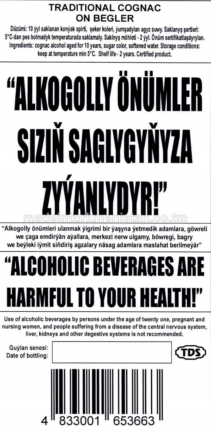 "ON BEGLER" adaty konýagy. Alk: 40%