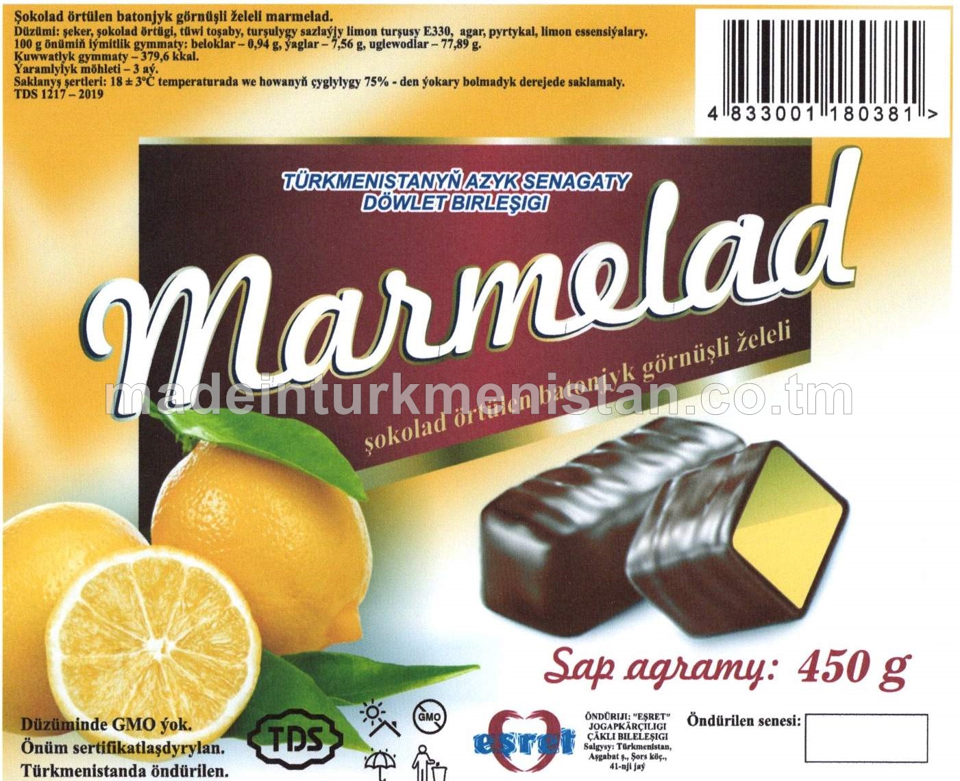 Marmelad şokolad örtrülen batonjyk görnüşli želeli