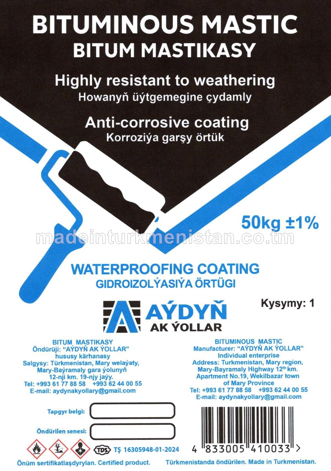 Bitum mastikasy, gidroizolýasiýa örtügi, kysymy 1