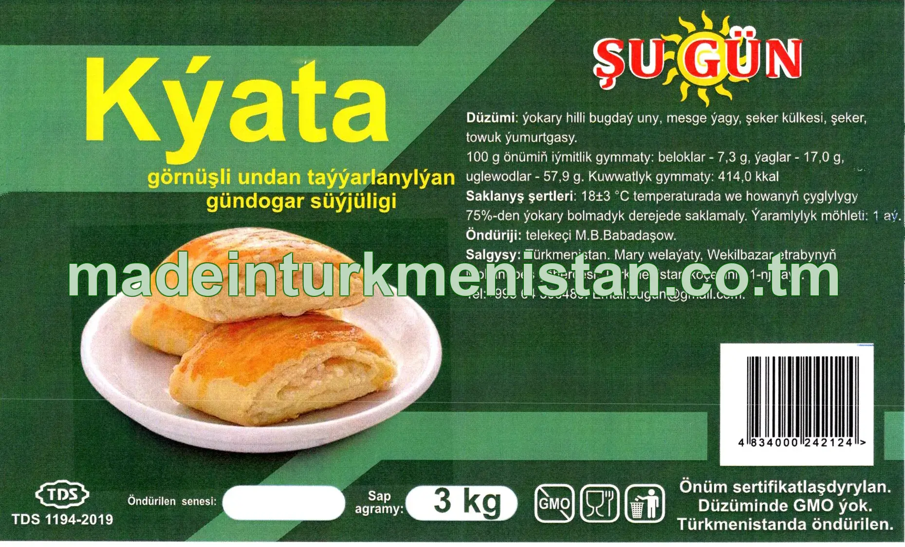Kýata görnüşli undan taýýarlanylýan gündogar süýjüligi, ýokary hilli bugdaý unundan
