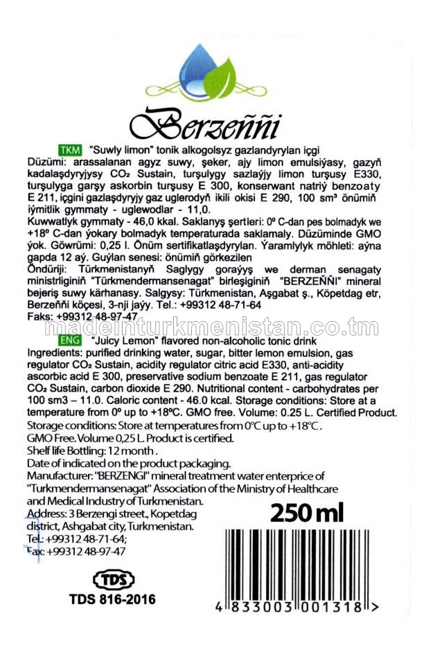 "Suwly limon" tonik alkogolsyz gazlandyrylan içgi