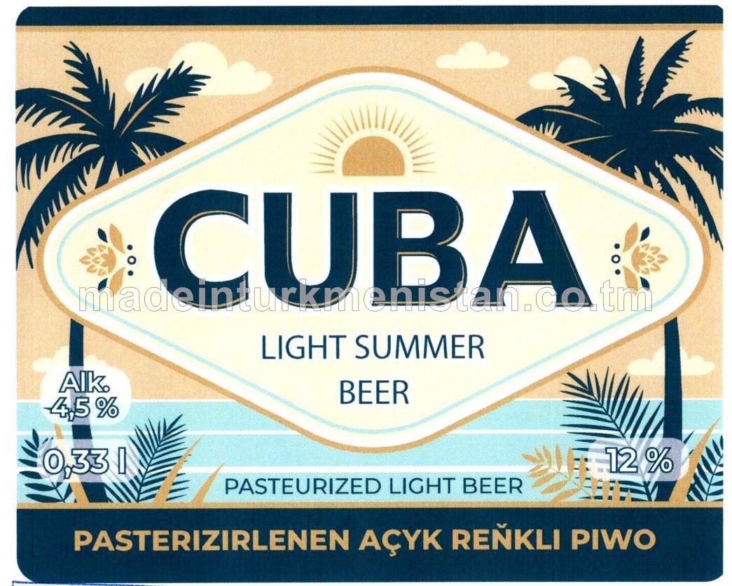 "Cuba light summer beer"  pasterizirlenen açyk reňkli piwo. Alk: 4,5%