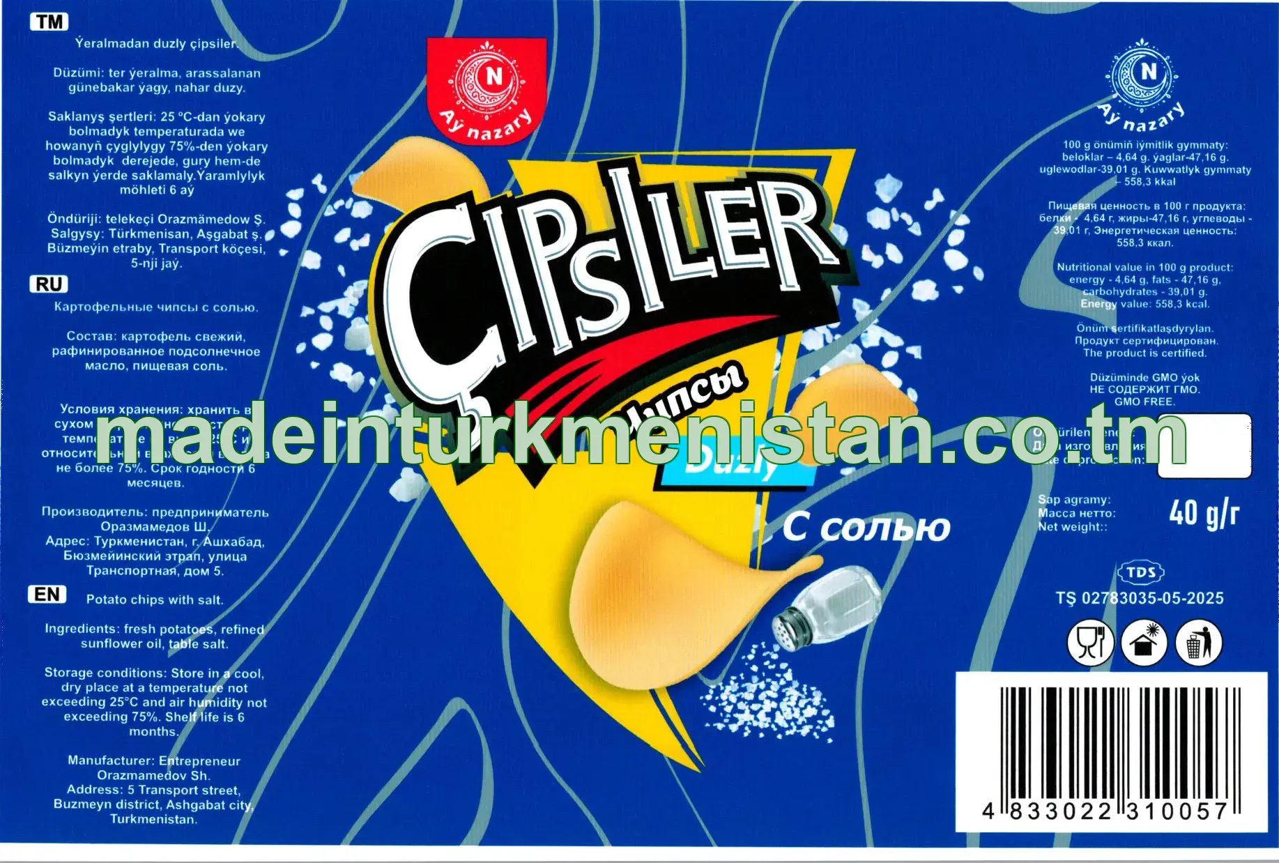 Ýaralmadan duzly çipsiler 