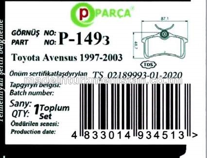 Togtadyjy kolodkalary P-149з Toyota Avensus 1997-2003