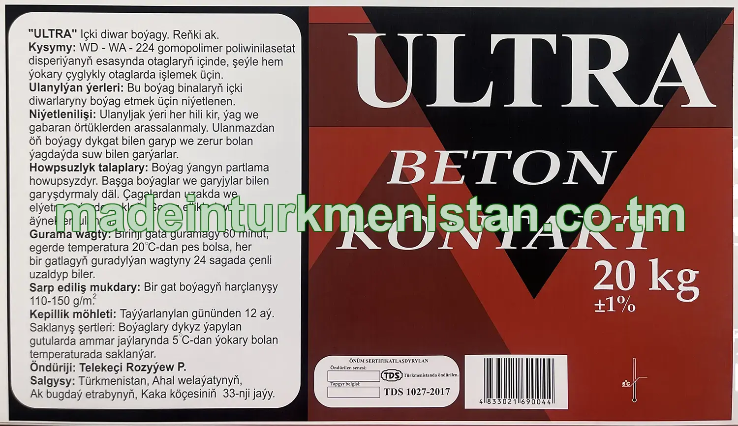 "ULTRA Beton kontakt" Içki diwar boýagy. Reňki ak. Markasy: WD-WA-224