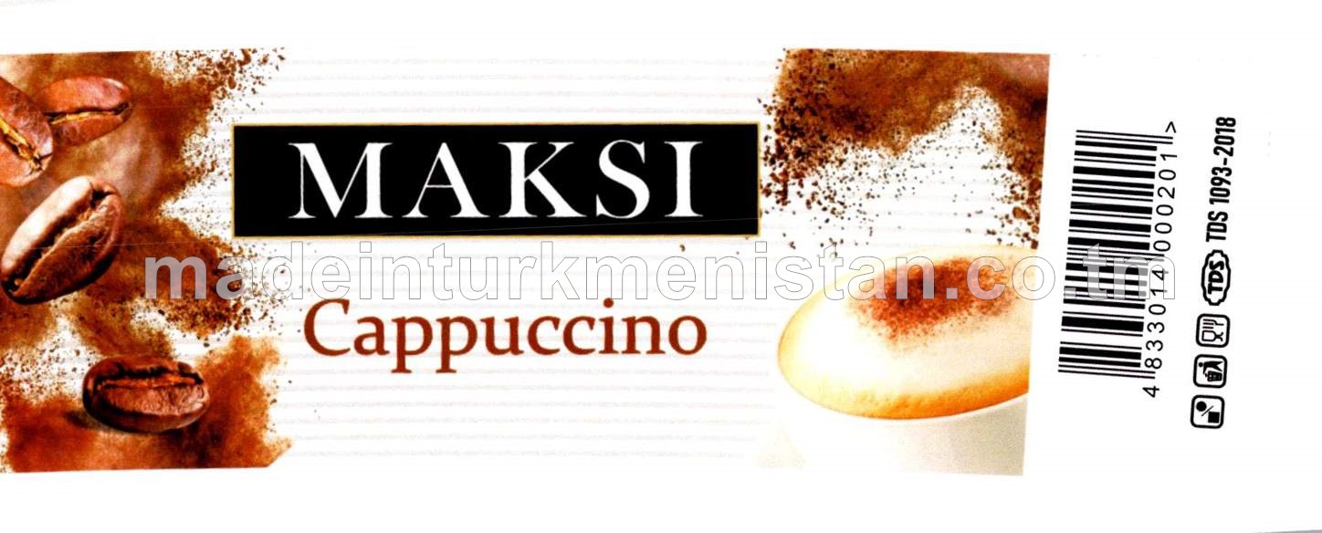 "Maksi" 3-si 1-de kapuçino ýakymly ysly çalt ereýän kofeli içginiň konsentraty