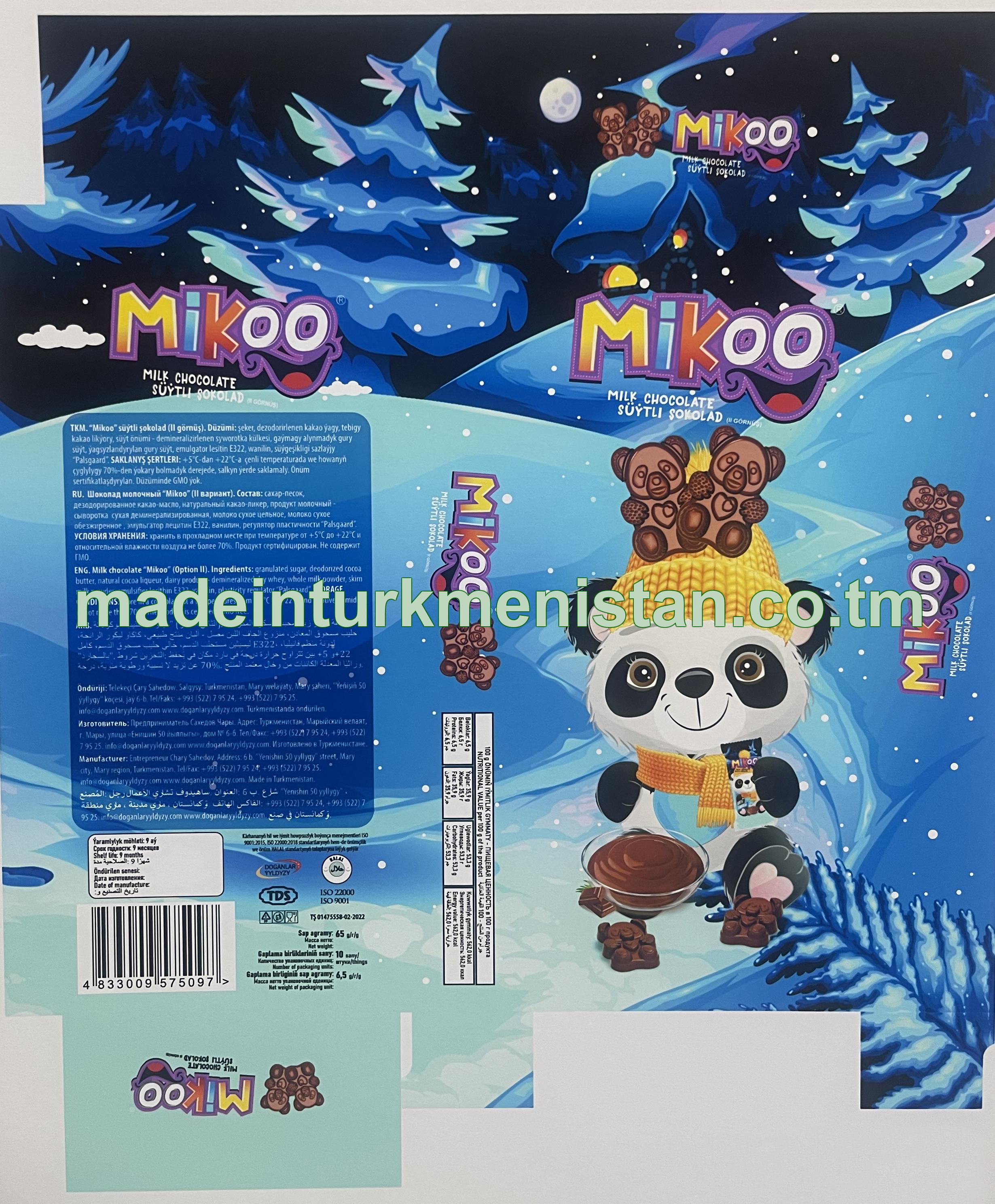 "Mikoo" süýtli şokolad (II gornüş) (6,5 g * 10 sany)