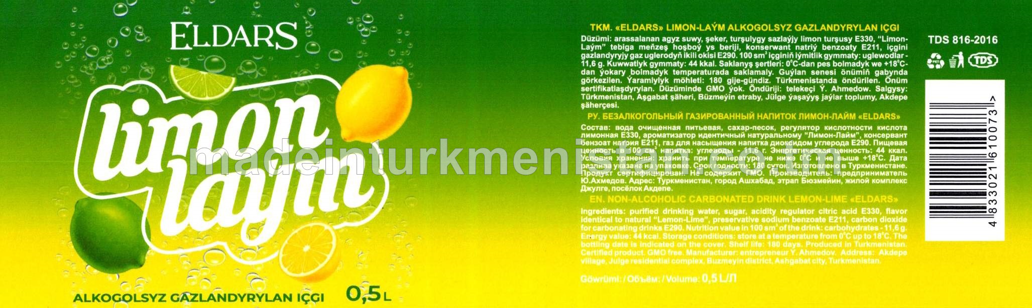 "ELDARS" Limon-laým alkogolsyz gazlandyrylan içgi