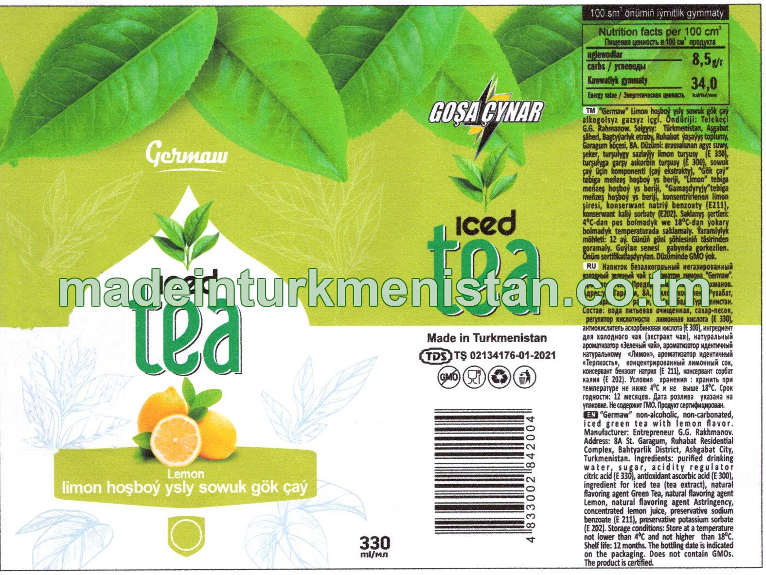 "Germaw" limon hoşboý ysly sowuk gök çaý alkogolsyz gazsyz içgi