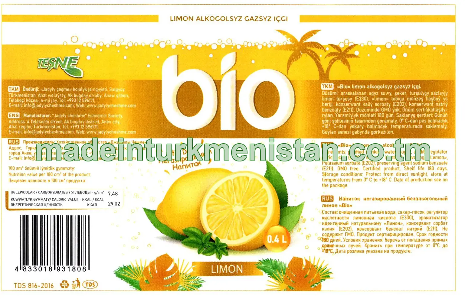"Bio" limon alkogolsyz gazsyz içgi