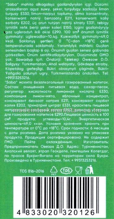 Mohito alkogolsyz gazlandyrylan içgi