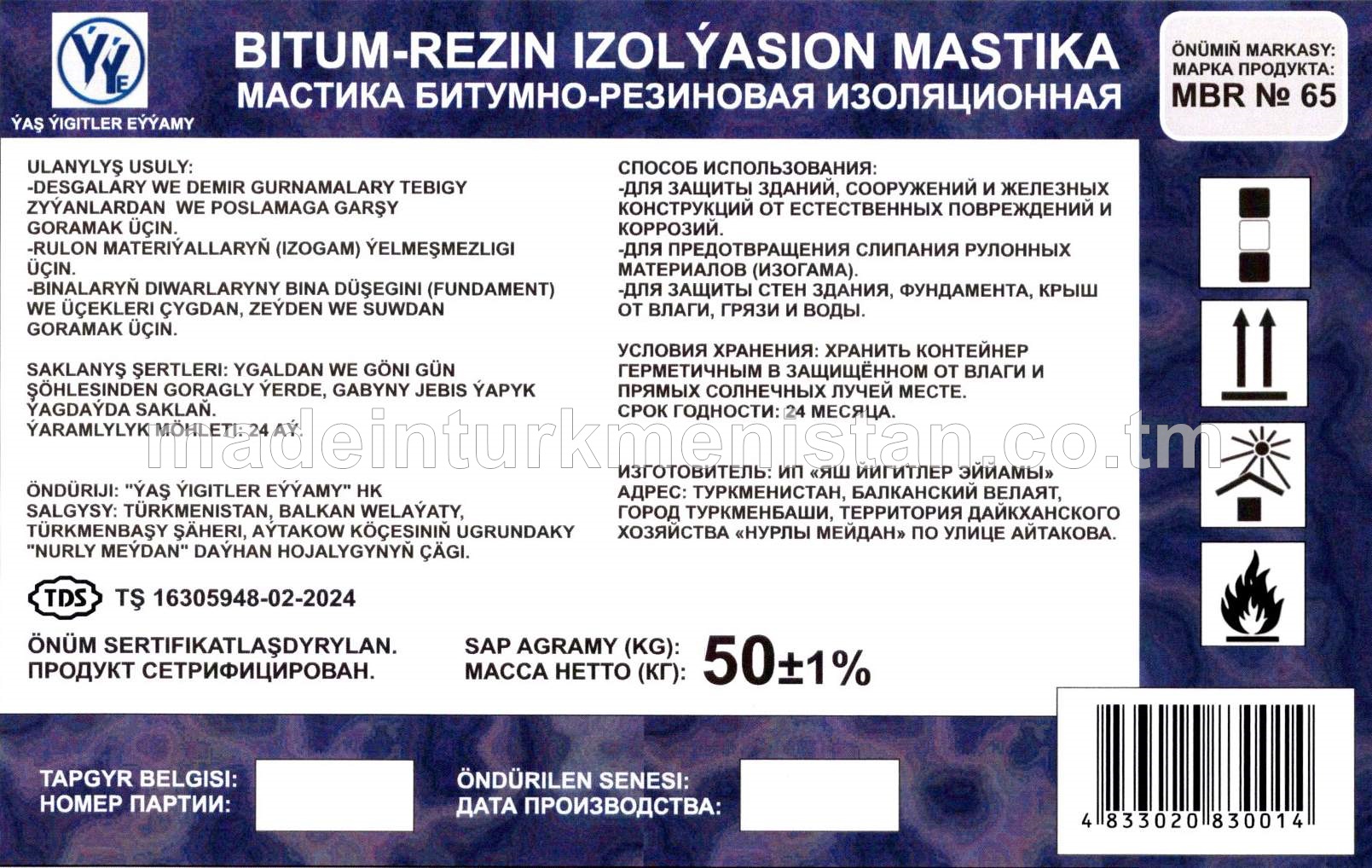 BITUMLY-REZIN IZOLÝASION MASTIKA, markasy MBR № 65
