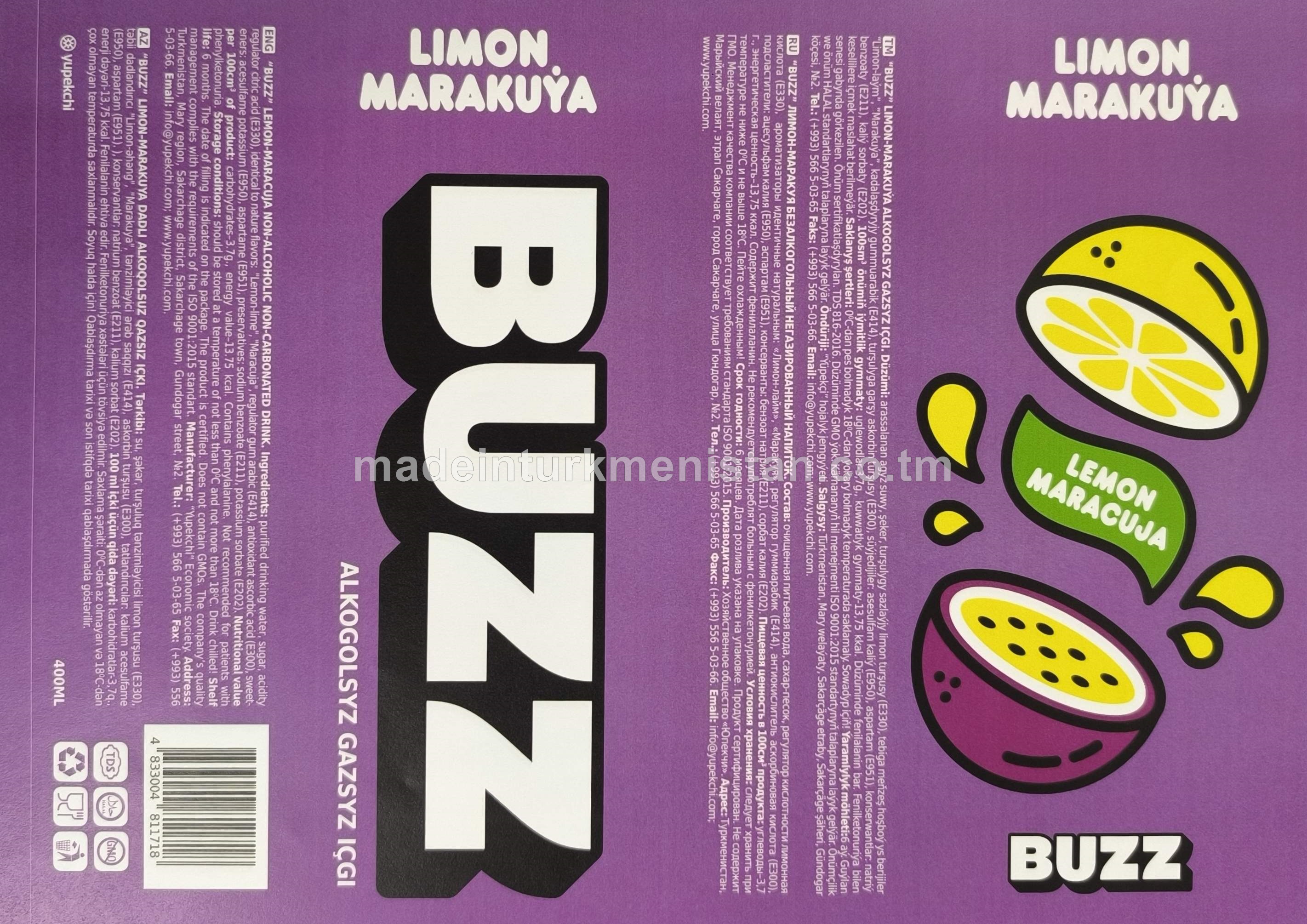 "BUZZ" Limon-Marakuýa alkogolsyz gazsyz içgi