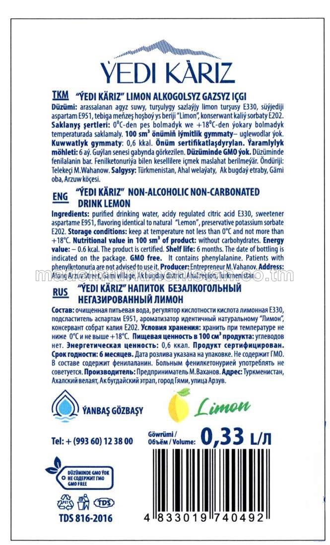 ÝEDI KÄRIZ LIMON  ALKOGOLSYZ GAZSYZ IÇGI