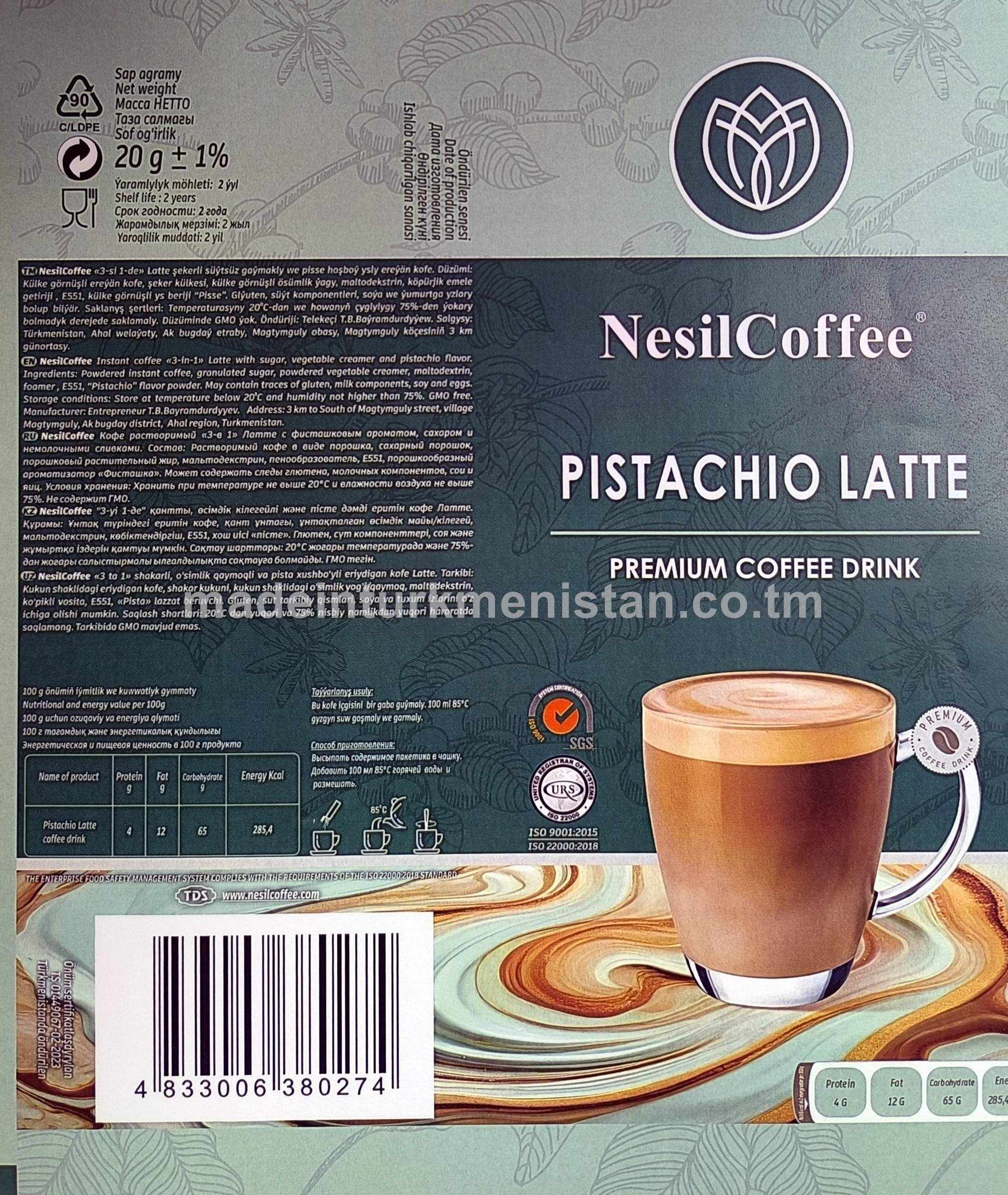 NesilCoffee "3-si 1-de" Latte şekerli süýtsüz gaýmakly we pisse hoşboý ysly ereýän kofe