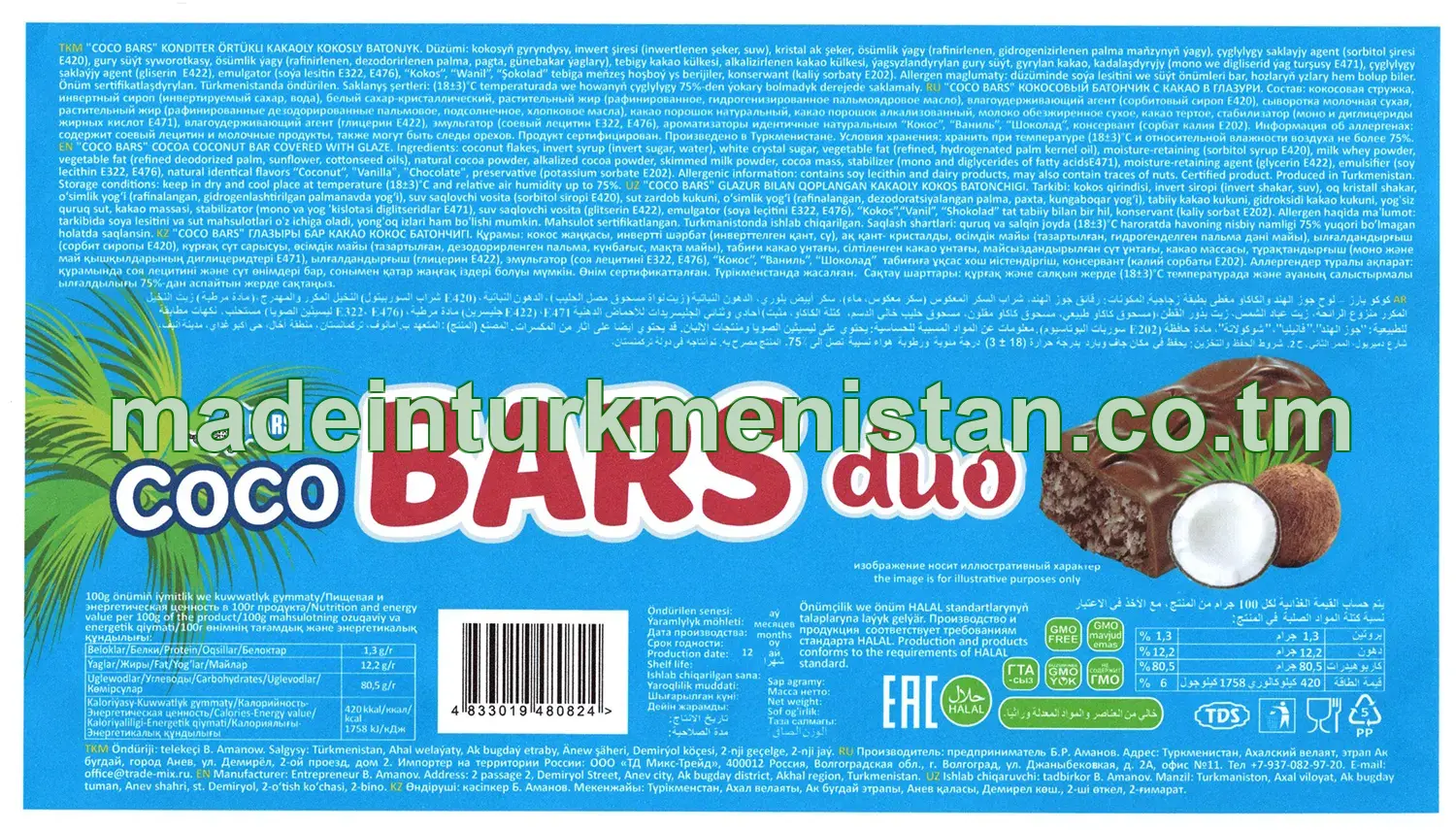 "Coco Bars duo" konditer örtükli kakaoly kokosly batonjyk