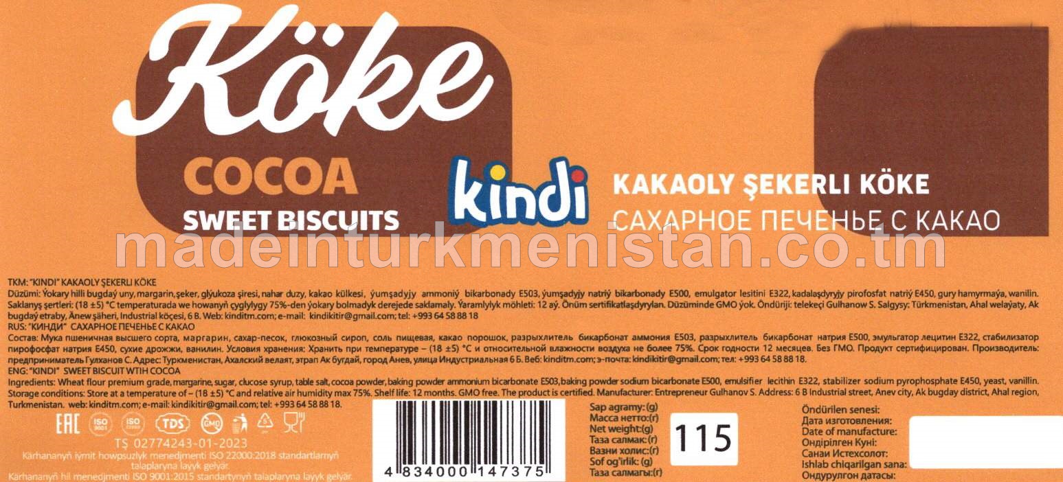 "Kindi" kakaoly şekerli köke