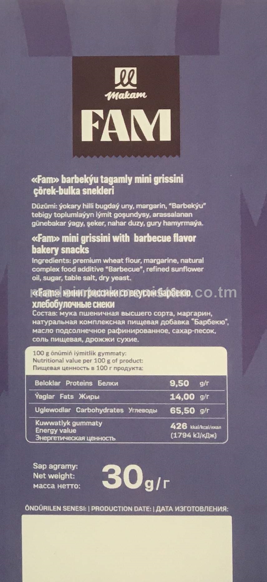 Barbekýu tagamly mini grissini çörek-bulka snekleri, ýokary hilli bugdaý unundan
