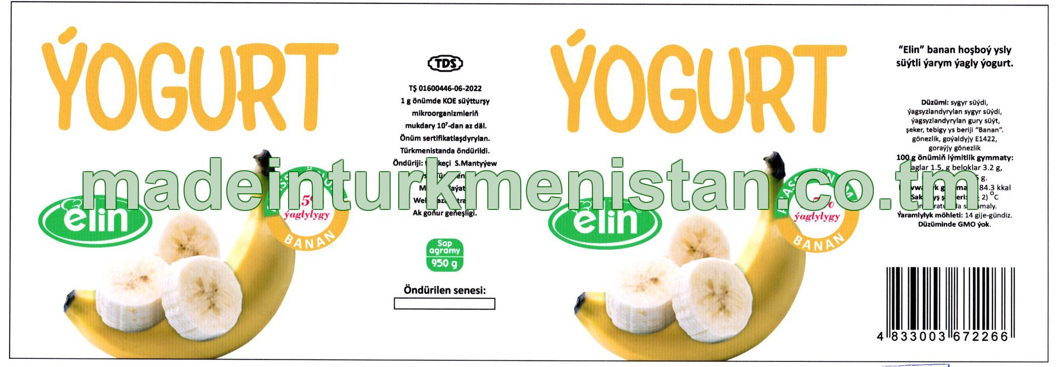 "elin" banan hoşboý ysly süýtli ýagly ýogurt