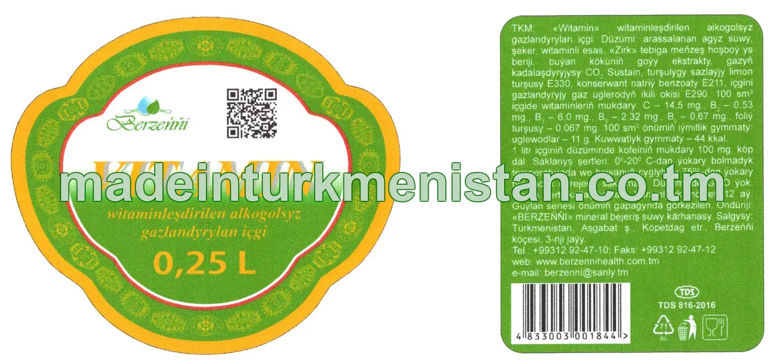"Witamin" witaminleşdirilen alkogolsyz gazlandyrylan içgi 