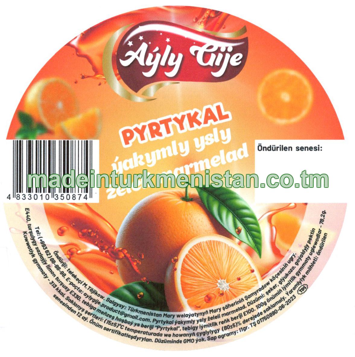Pyrtykal ýakymly ysly želeli marmelad
