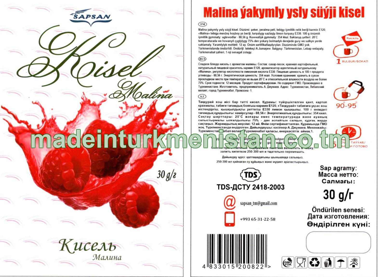 Malina ýakymly ysly süýji kisel