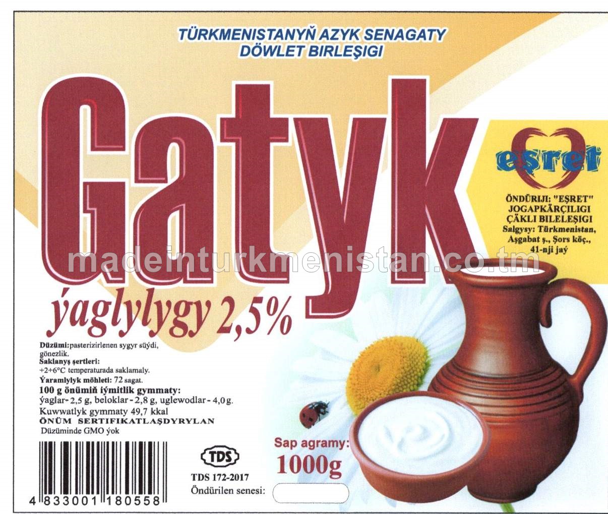Gatyk, ýaglylygy 2,5%