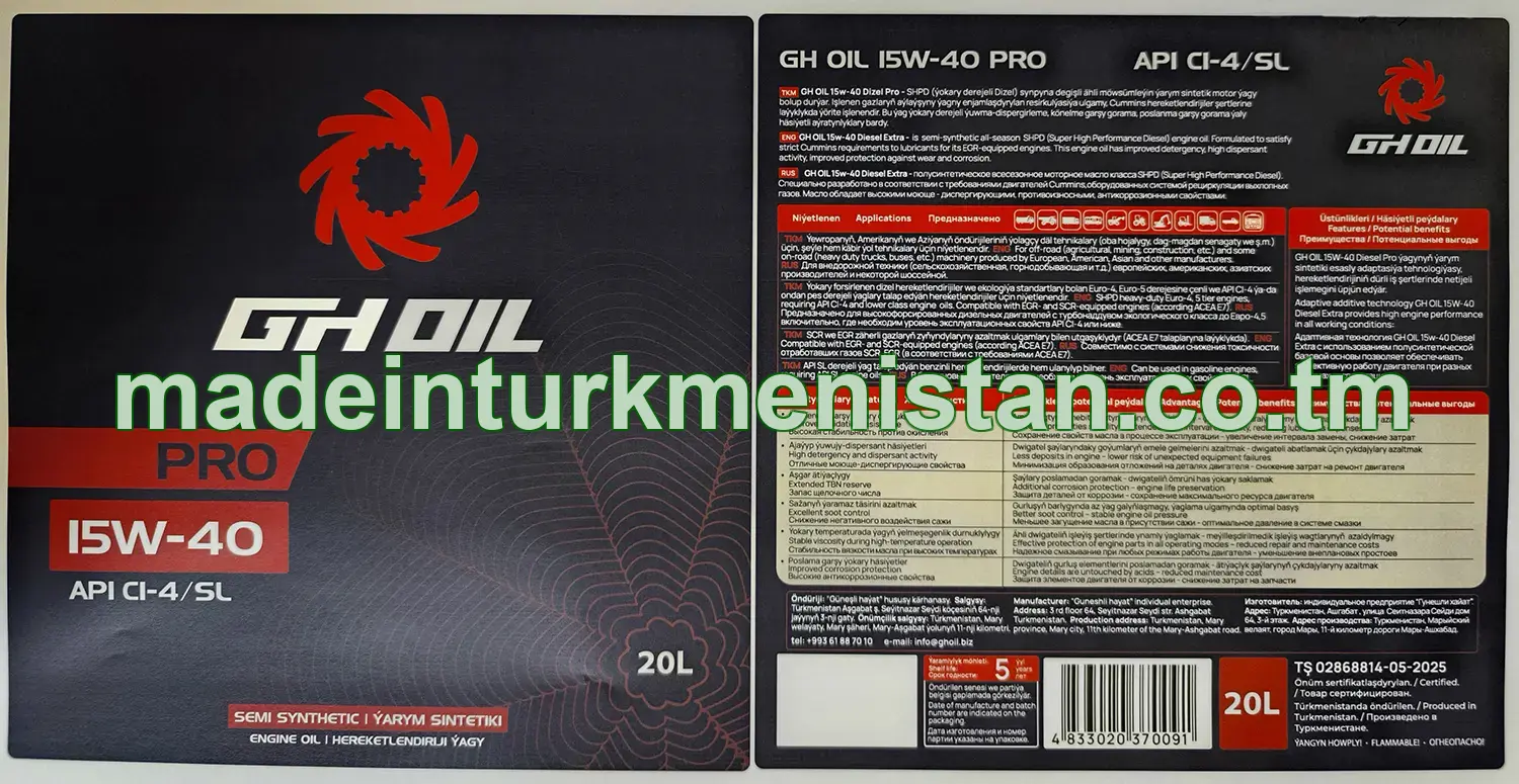 Ýarym sintetiki hereketlendiriji ýagy PRO 15W-40 API CI-4/SL
