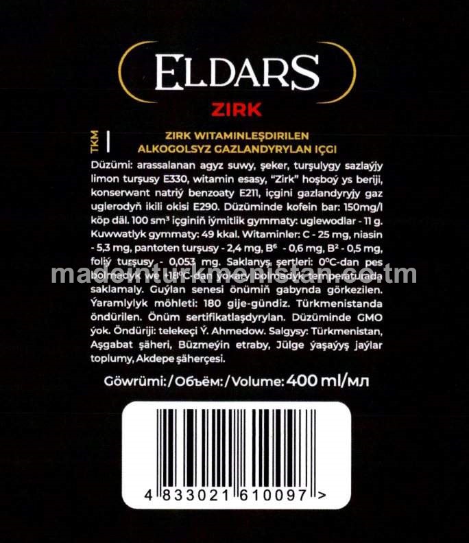 Zirk witaminleşdirilen alkogolsyz gazlandyrylan içgi