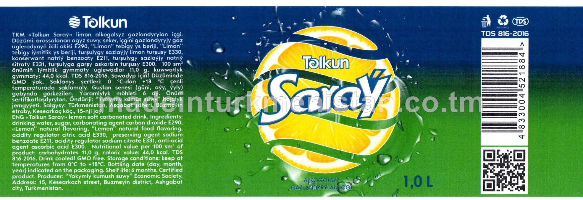 "Tolkun Saraý" limon alkogolsyz gazlandyrylan içgi