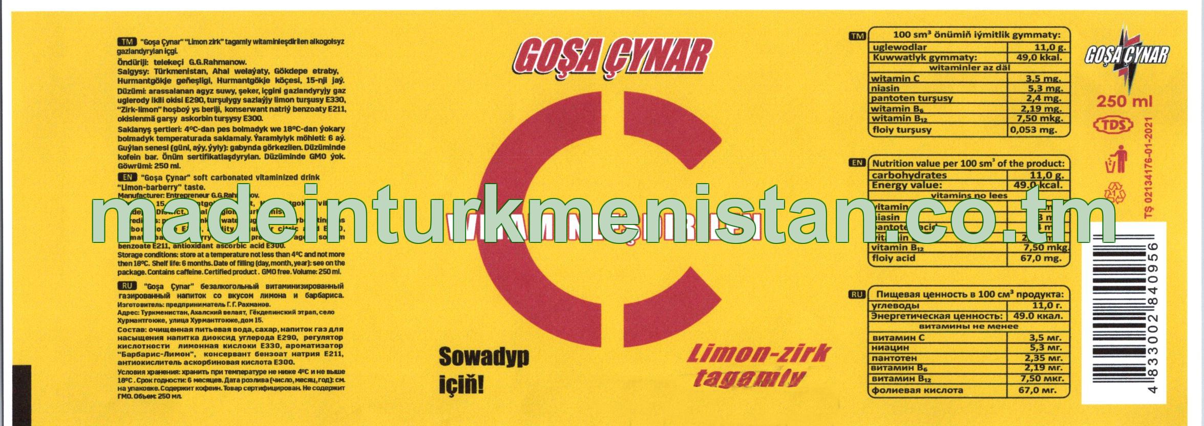 "Limon Zirk" tagamly witaminleşdirilen alkogolsyz gazlandyrylan içgi