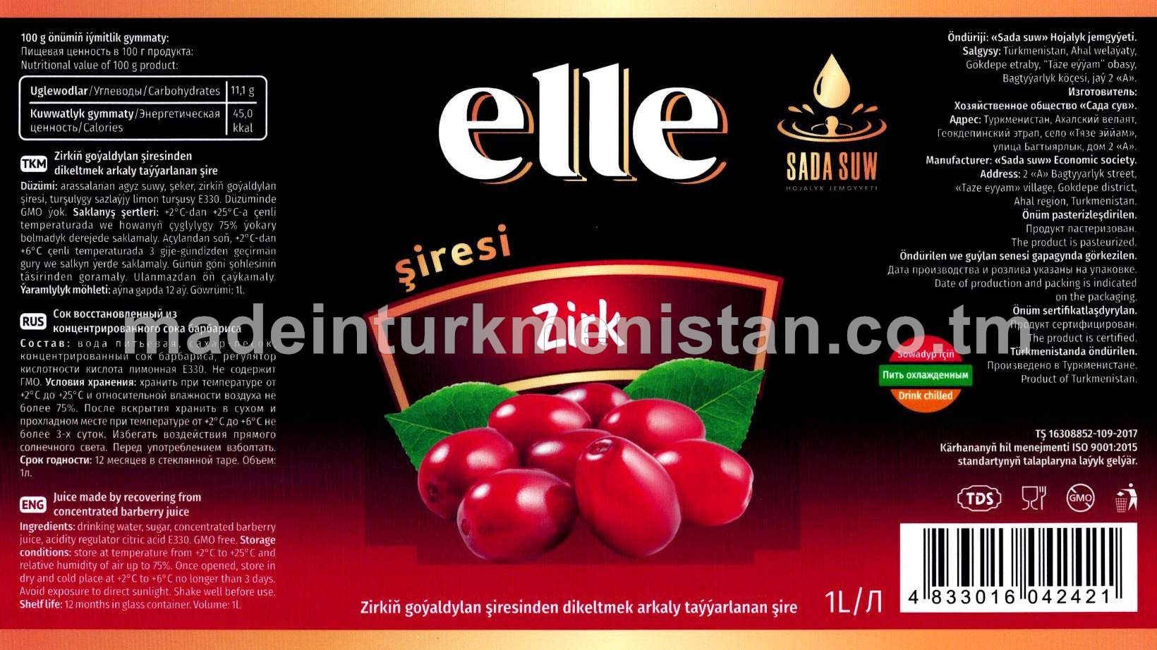 Elle zirkiň goýaldylan şiresinden dikeltmek arkaly taýýarlanan şire