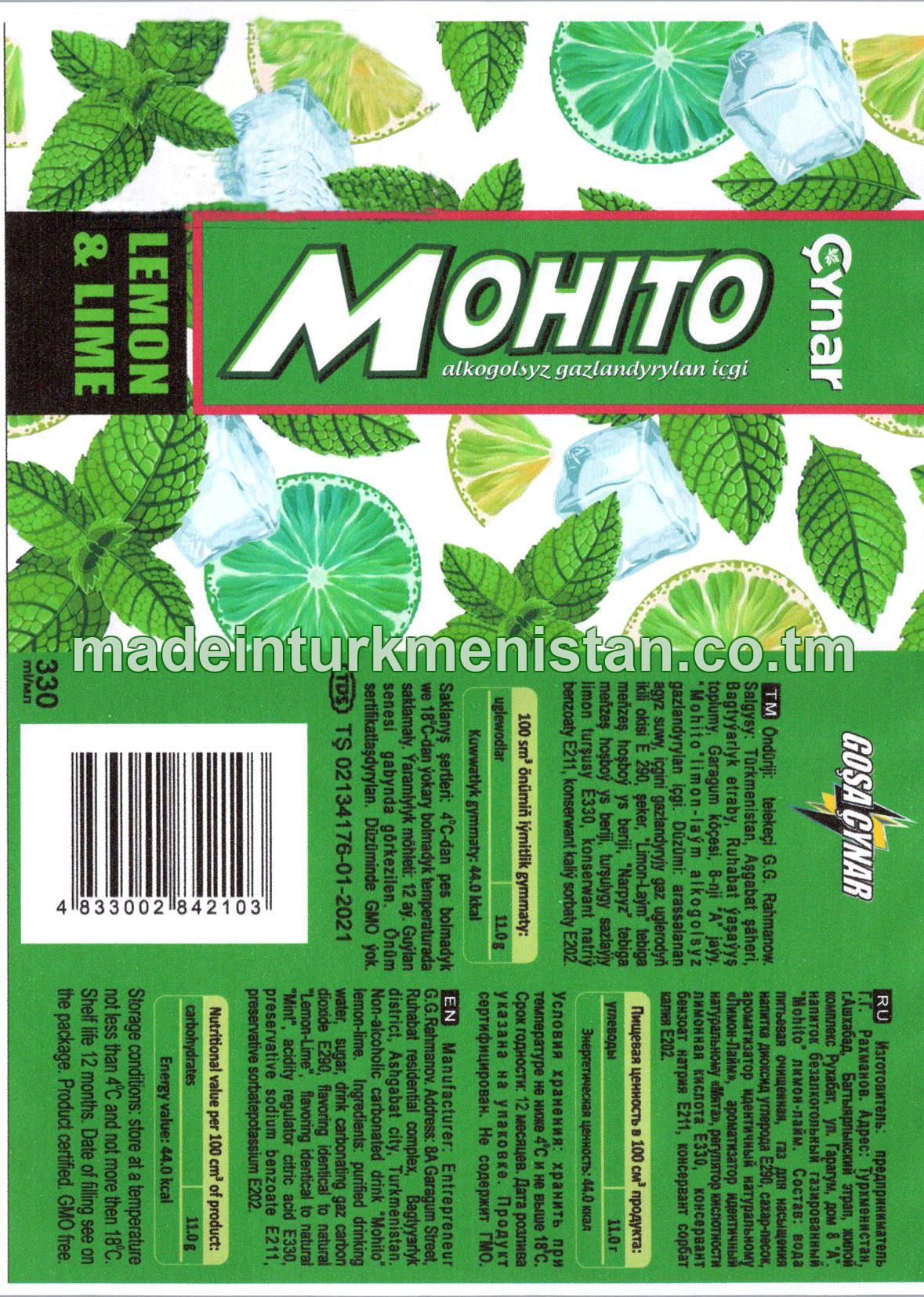 "Mohito Limon-laým" alkogolsyz gazlandyrylan içgi