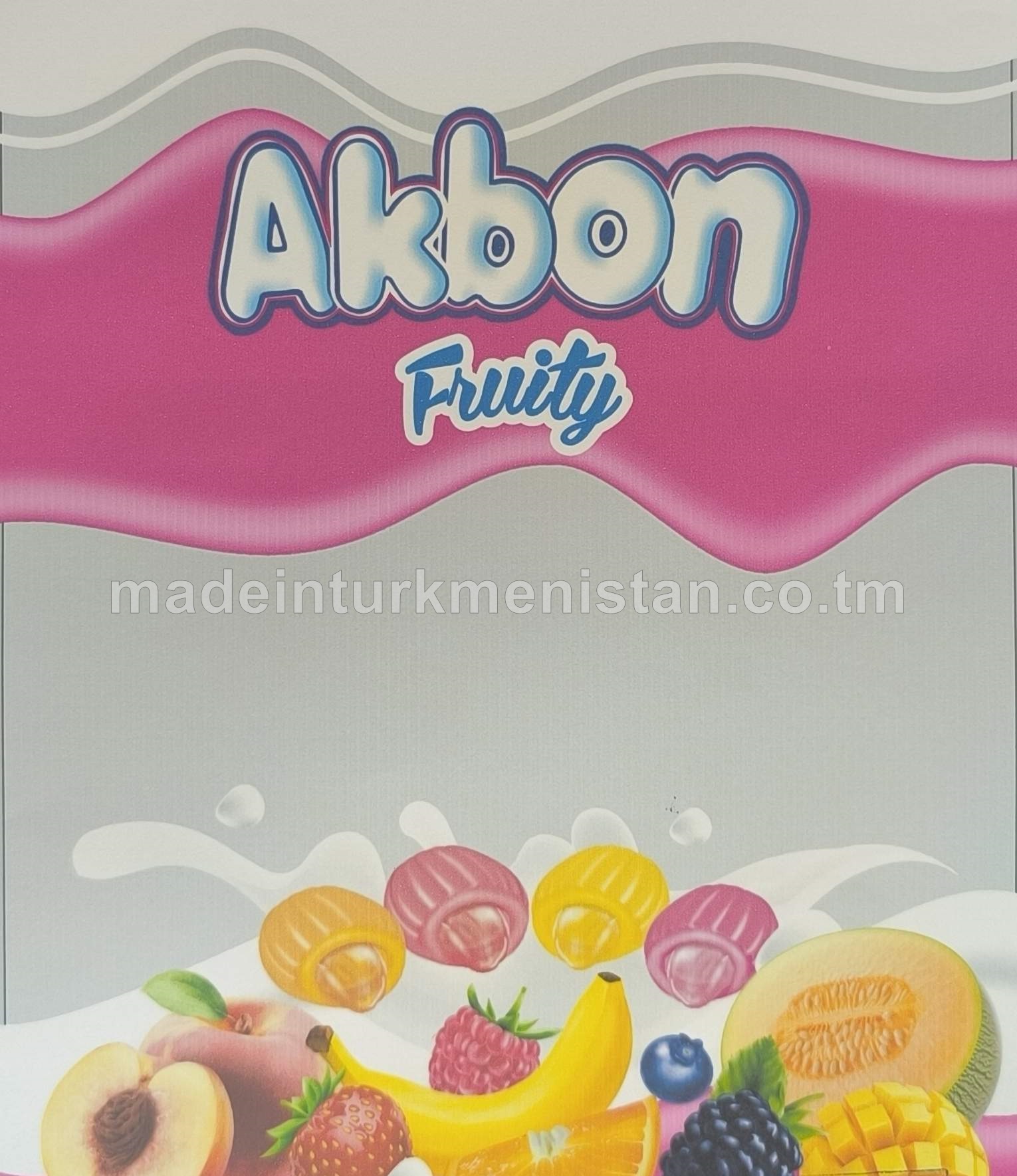 "Akbon" dürli ýakymly ysly huruşly nabat görnüşli karameller toplumy (banan, tokaý miweleri, mango)