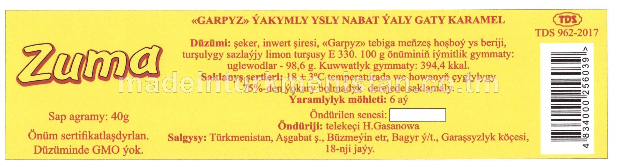 Garpyz ýakymly ysly nabat ýaly gaty karamel