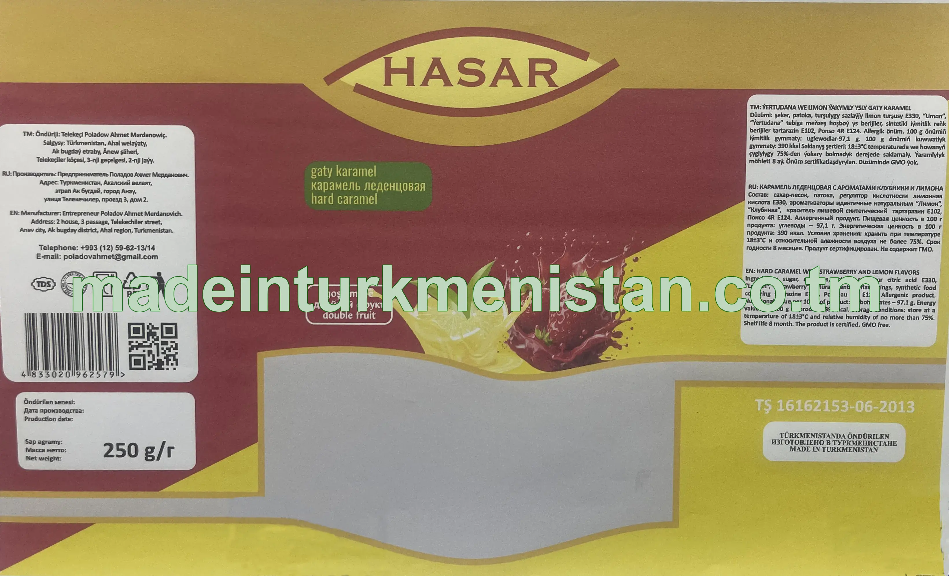 Ýertudana we limon ýakymly ysly gaty karamel