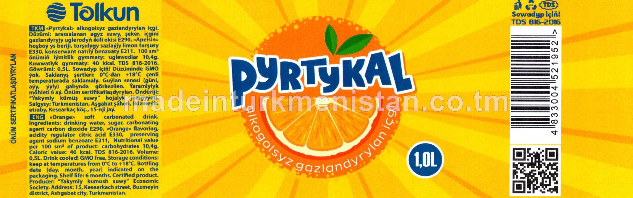 Pyrtykal alkogolsyz gazlandyrylan içgi 