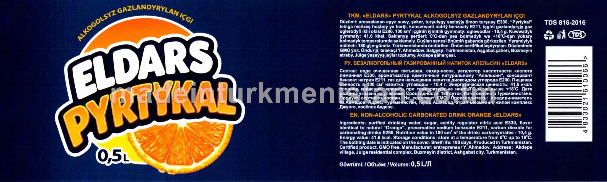 "ELDARS" Pyrtykal alkogolsyz gazlandyrylan içgi