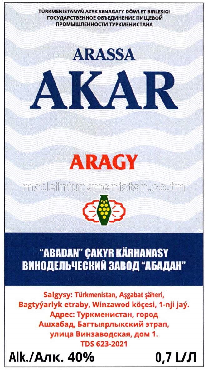 "Arassa Akar" aragy. Alk: 40%