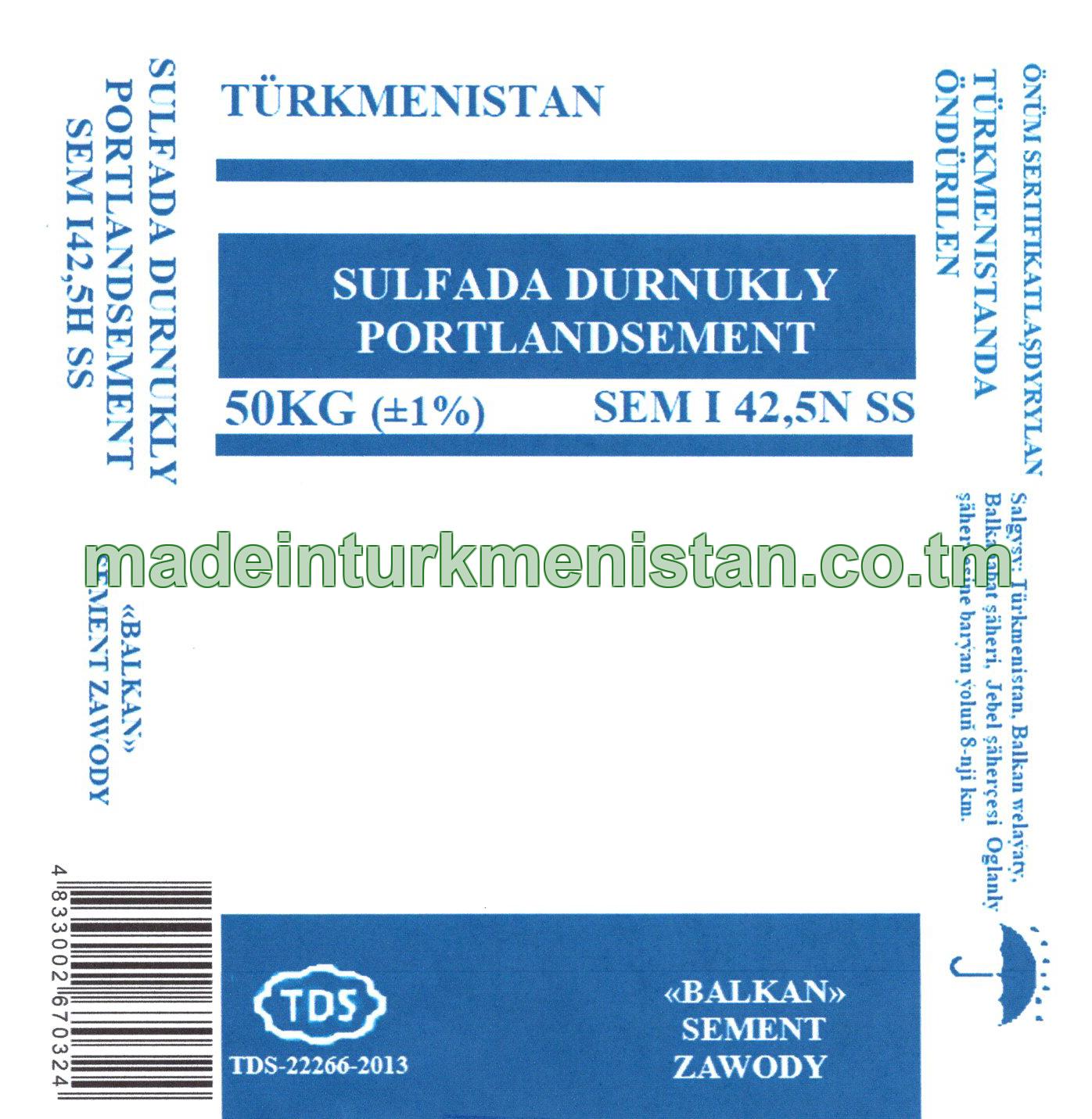 Sulfada durnukly portlandsement SEM I 42,5N SS