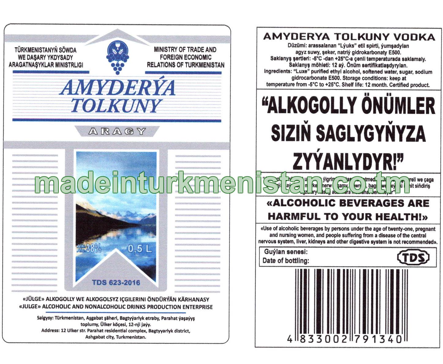 "Amyderýa tolkuny" aragy. Alk: 38%