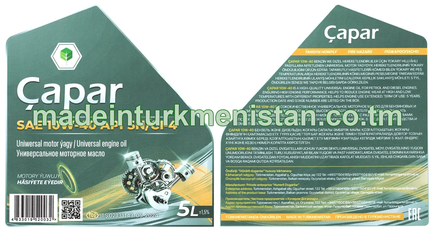 Uniwersal motor ýagy SAE 10W-40 API SN/CI-4