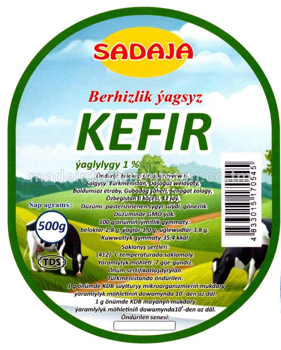 Berhizlik ýagsyz kefir, ýaglylygy 1 %