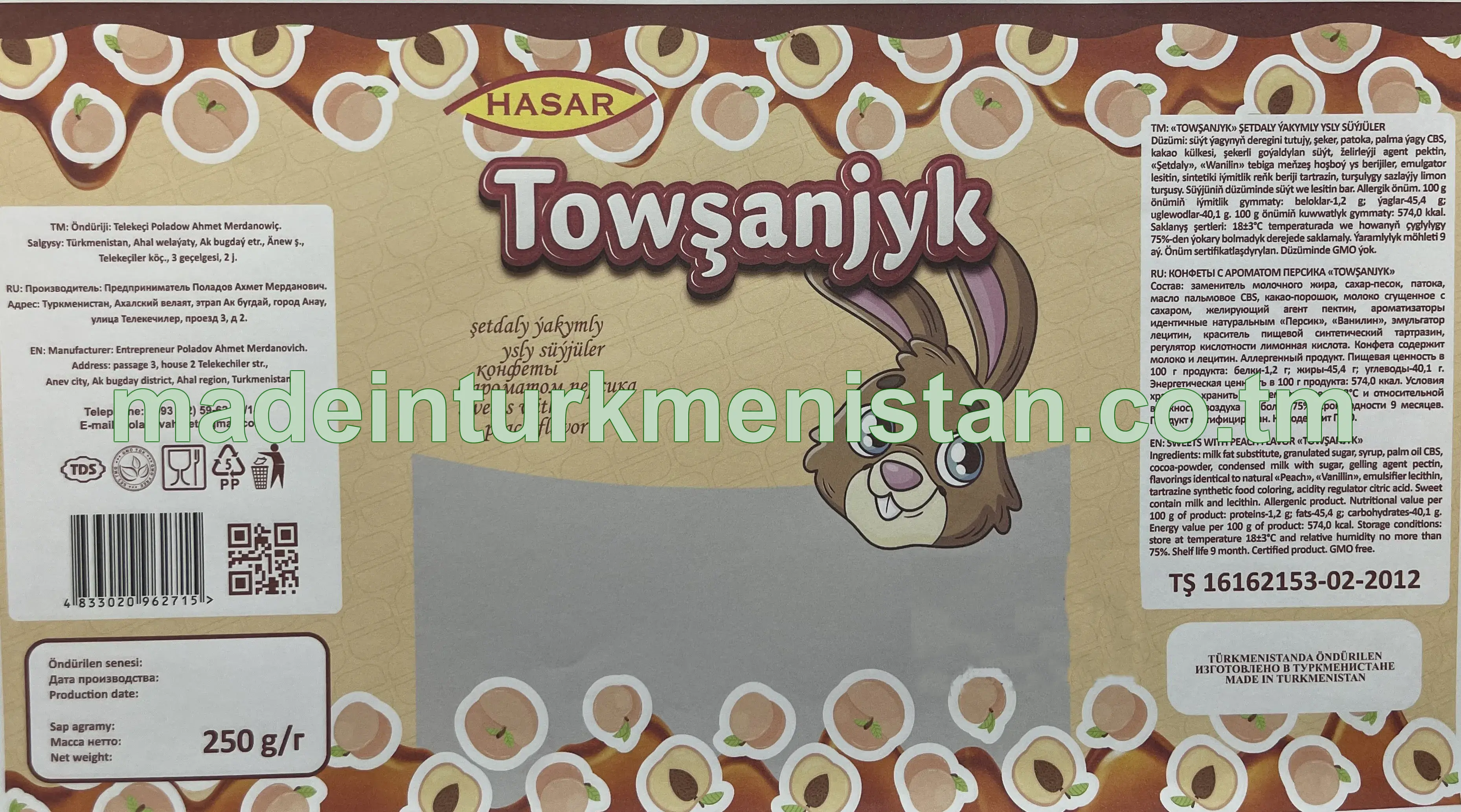 "TOWŞANJYK" şetdaly ýakymly ysly süýjüler